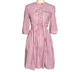 Vintage 1970s Sears Candy Stripe Salmon Pink White Midi Shirt-Dress Union Medium